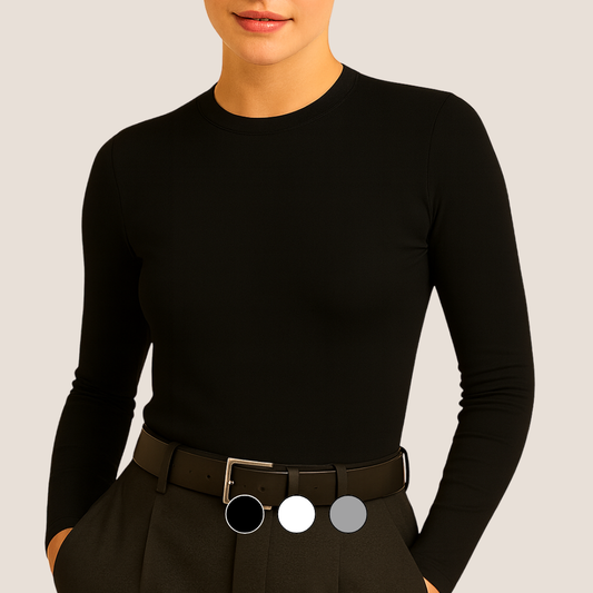 ROUND NECK LONG SLEEVE POLO - BLACK