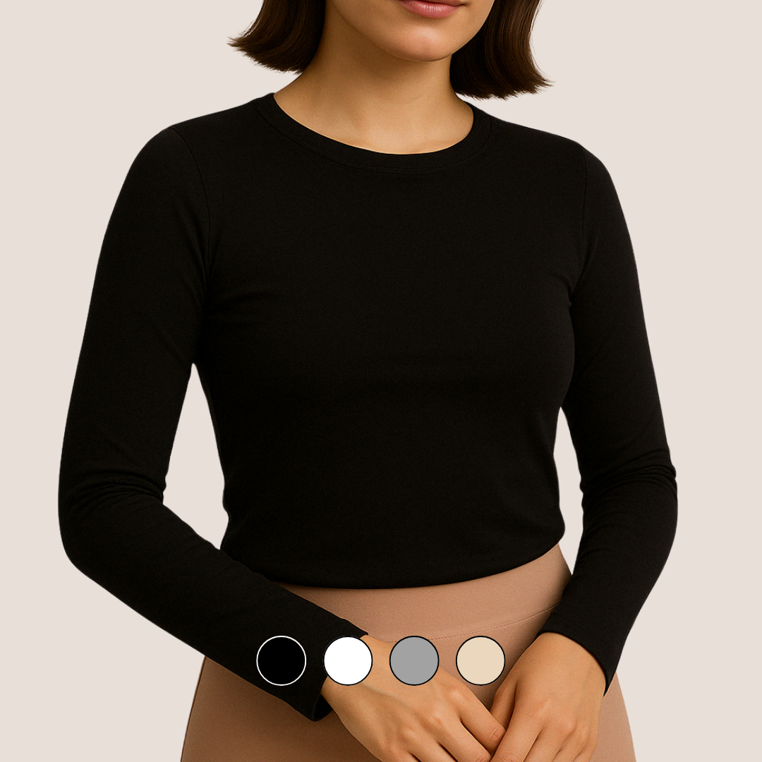 ROUND NECK LONG SLEEVE POLO - BLACK