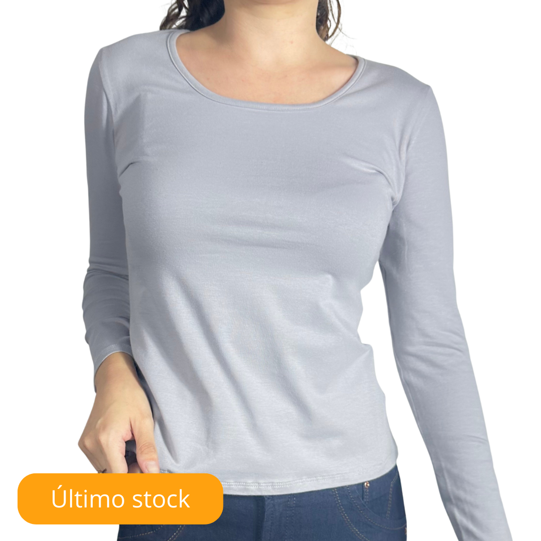 Manga Larga Cuello Redondo Grey | 95% Algodón