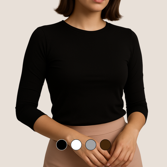 Manga 3/4 Cuello Cerrado 95% Algodón