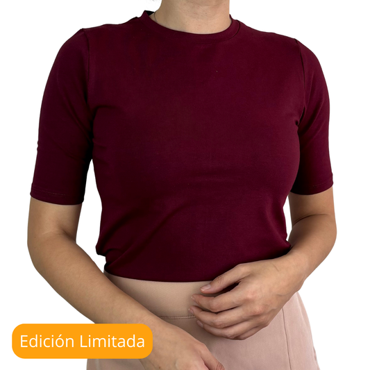 Manga Media Cuello Cerrado Merlot | 95% Algodón