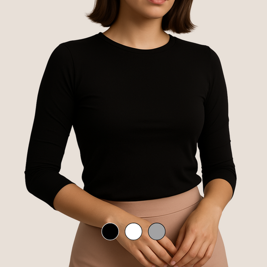 Manga 3/4 Cuello Cerrado | 95% Algodón