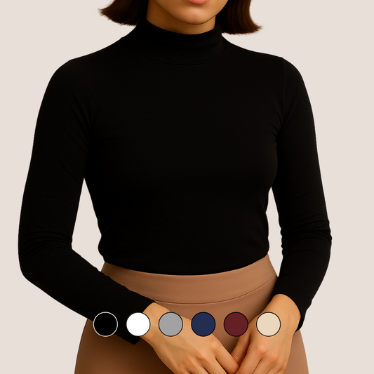 ROUND NECK LONG SLEEVE POLO - BLACK